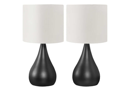 Contemporary Table Lamp Set with Ivory Linen Shades - Black