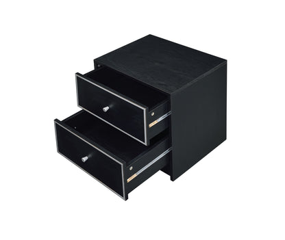 Modern Black Nightstand Table with Two Drawers - Black