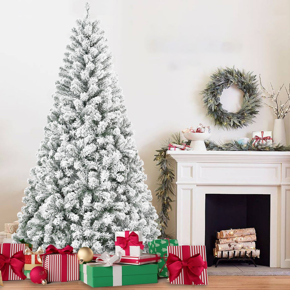 4FT Flocked Christmas Tree with 233 Tips - Green, White
