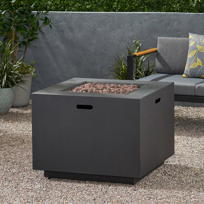 Outdoor Iron Square Propane Fire Pit with 50,000 BTU - Brushed Brown