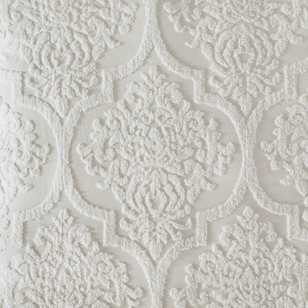 King/Cal King 3 Piece Tufted Cotton Chenille Damask Duvet Cover Set - Off-White