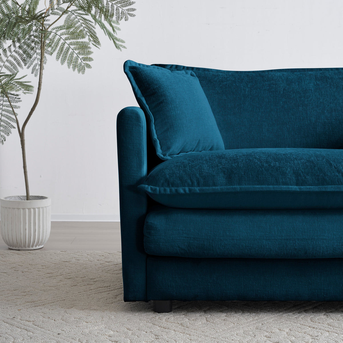 Blue Chenille Sofa Set with Solid Wood Frame - 2 Piece