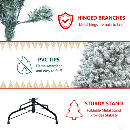 4FT Flocked Christmas Tree with Pine Cones and Snowy PVC Design