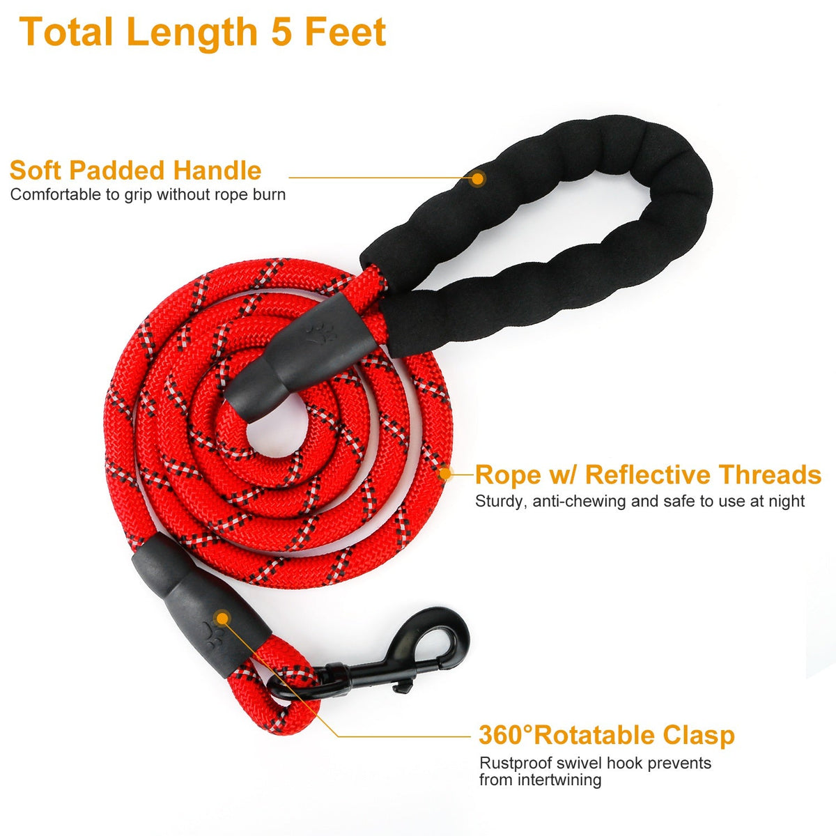 GBruno 5FT Dog Leash Dog Training Walking