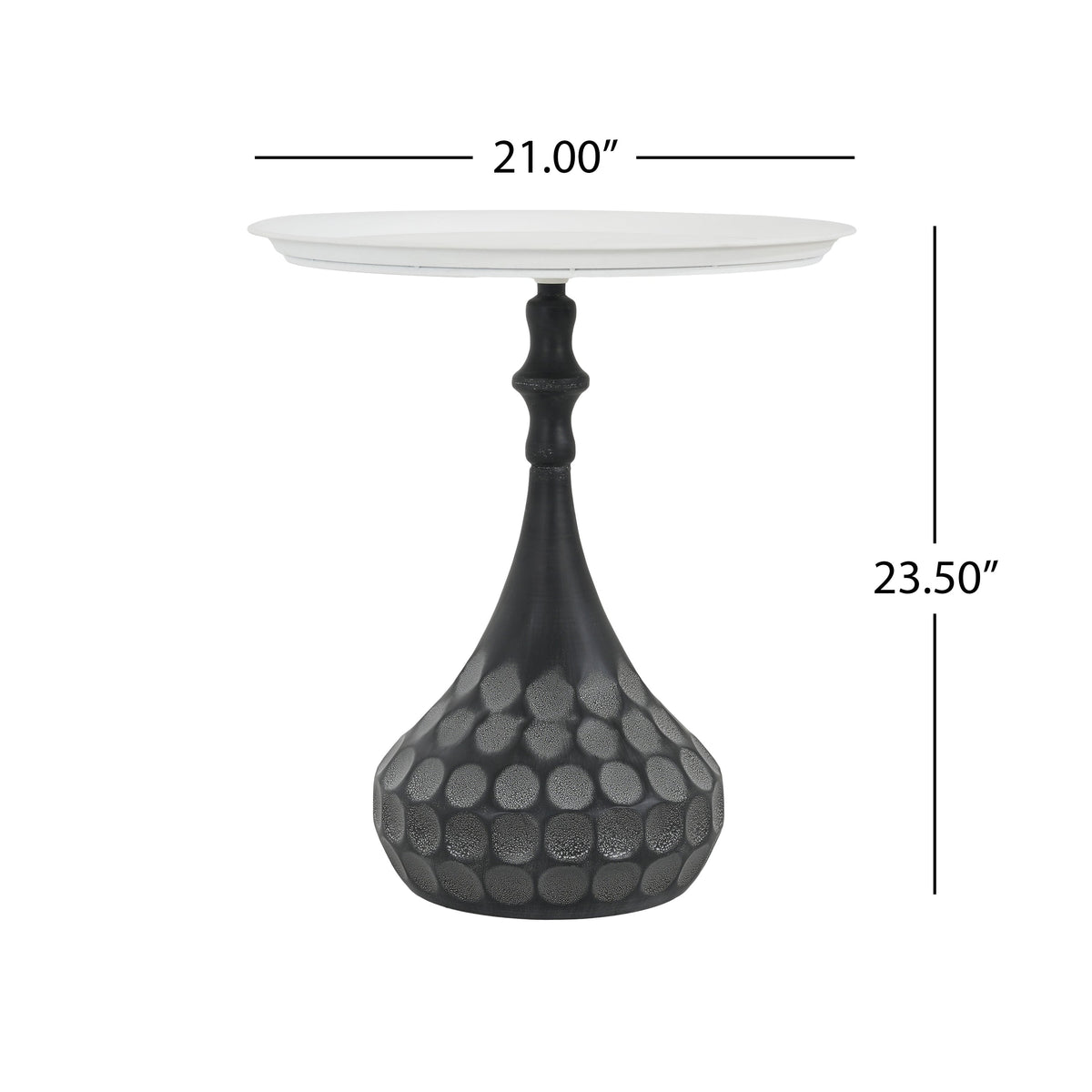 Accent Metal Coffee Table with Hand-Hammered Texture - White & Black