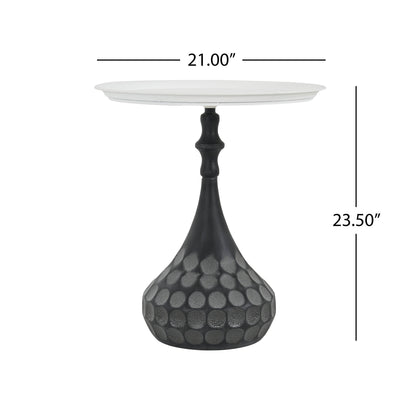 Accent Metal Coffee Table with Hand-Hammered Texture - White & Black