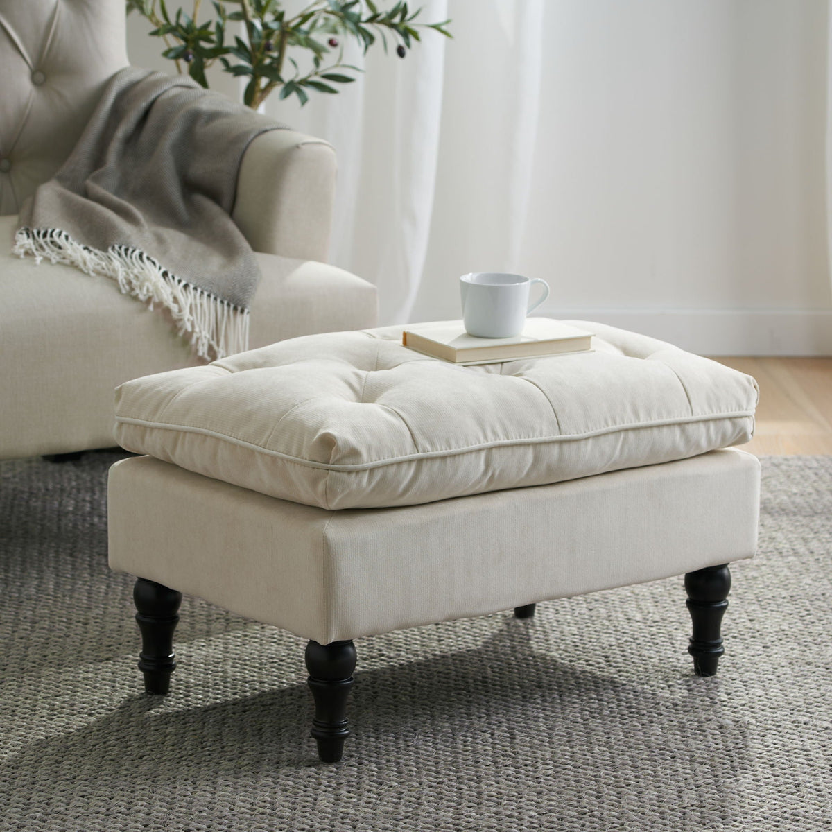 Lofton Pillow Top Ottoman with Button Tufting - Cream