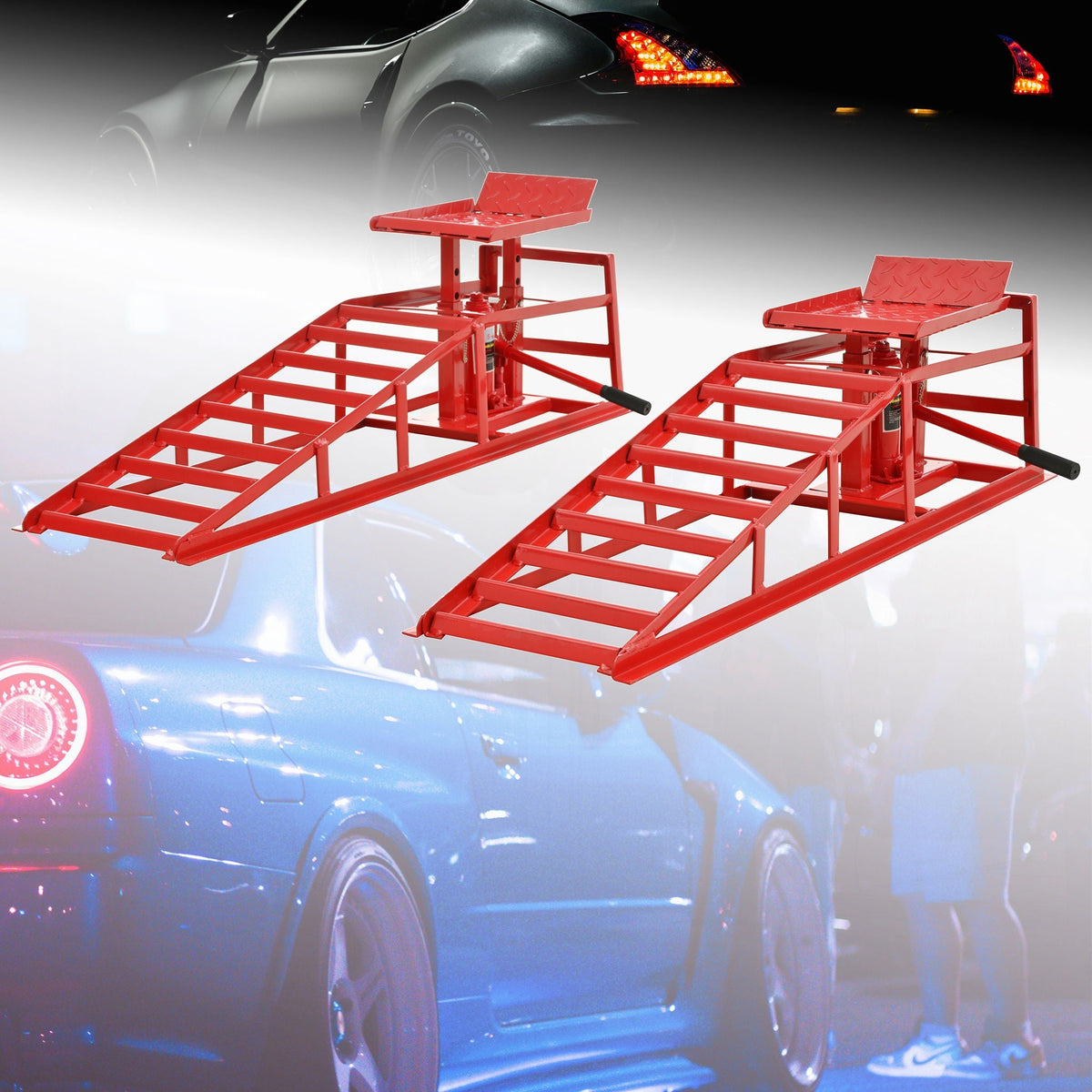 5 Ton Hydraulic Automotive Lift Ramps with Durable Steel - Red