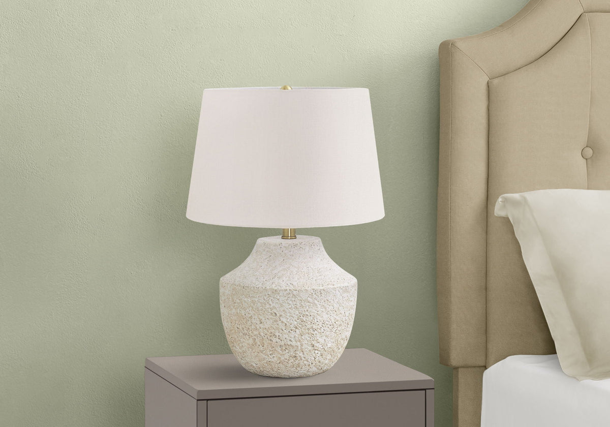 Modern Table Lamp with Concrete Base and Linen Shade - Cream