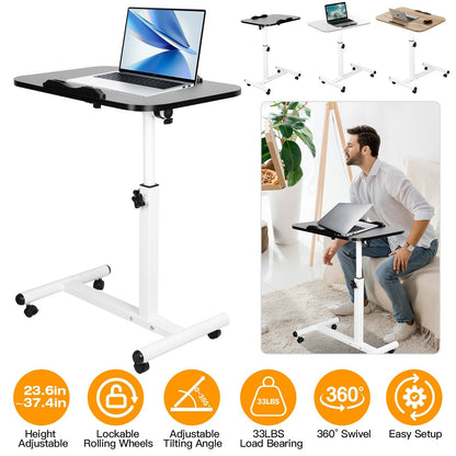Rolling Laptop Table Portable Computer Desk Movable Table with Adjustable Height Tilting Angle