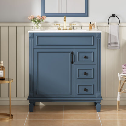 Bathroom Vanity with Ceramic Sink and Storage - White or Blue
