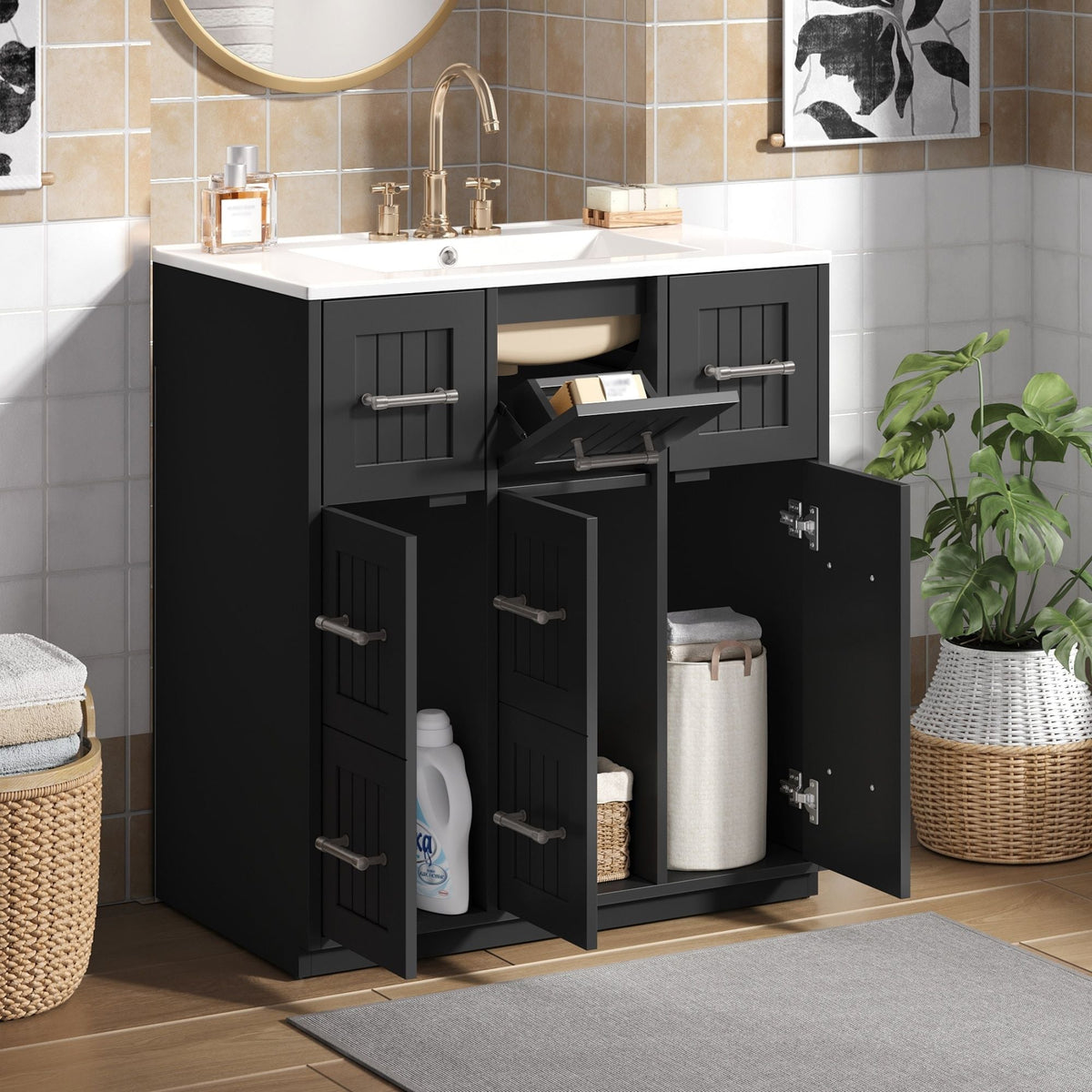 Bathroom Vanity With Undermount Sink and Soft-Close Doors - Blue or Black