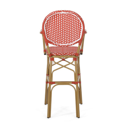 Outdoor Wicker and Aluminum French Barstools, Set of 2 with Rust-Resistant Frame - Natural