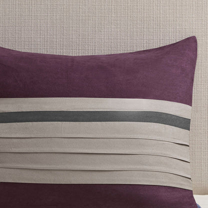 Faux Suede 7 Piece Queen Comforter Set with Embroidered Pillows - Purple