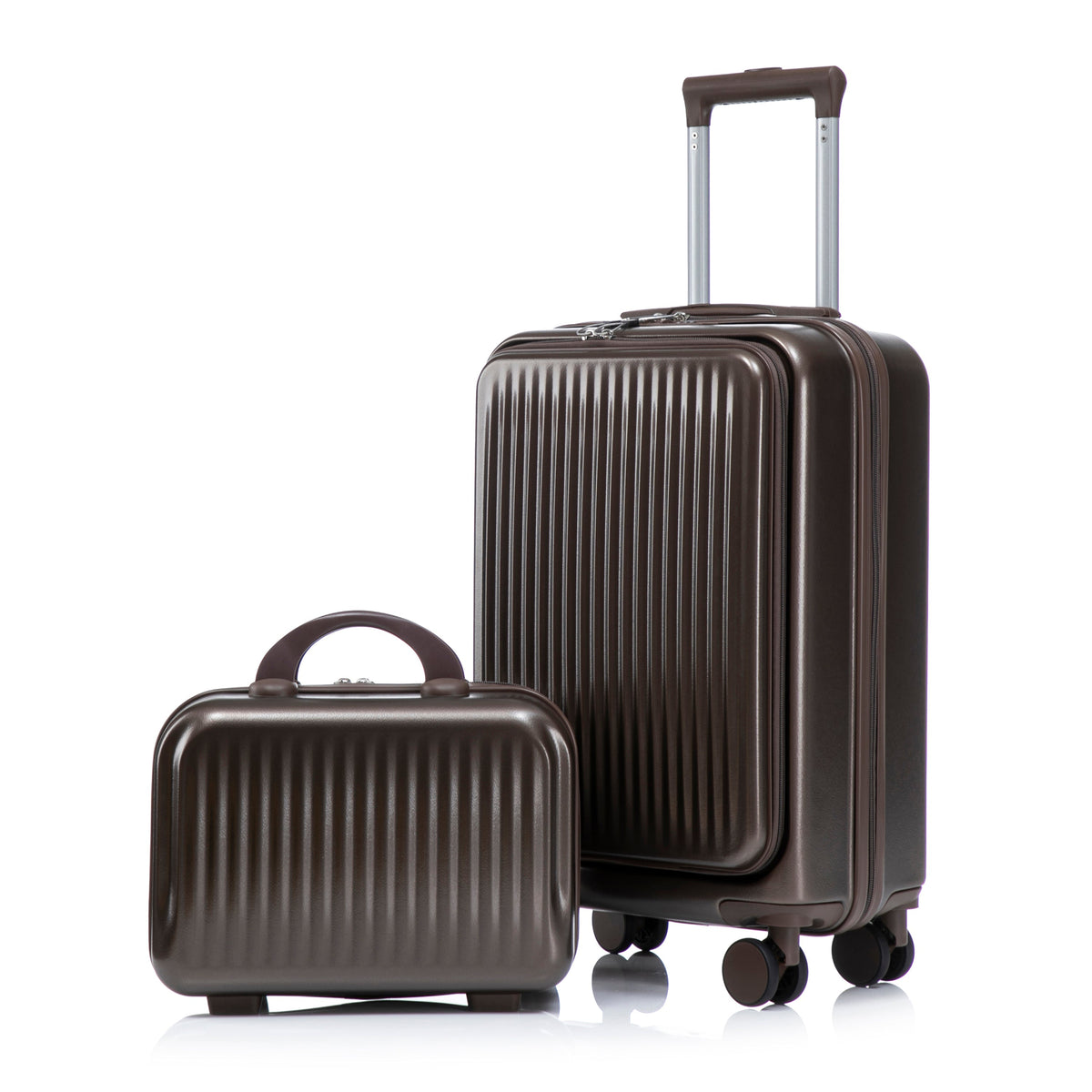 ABS Spinner Wheel Luggage Set with Cosmetic Case - Brown