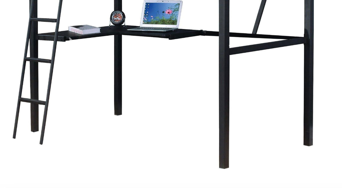 Senon Twin Loft Bed with Desk - Black and Silver