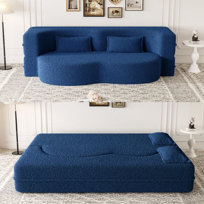 Modern Floor Futon Sofa Bed with Teddy Fabric and Two Pillows - Multiple Colors