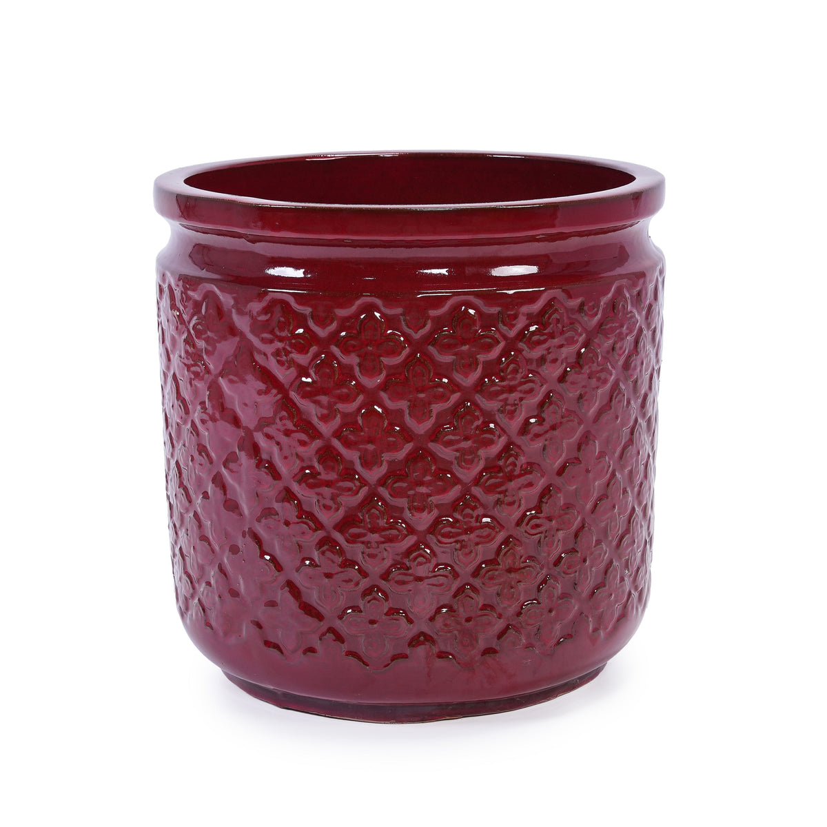 Bean Paste Red Ceramic Flowerpot Set with Diamond Pattern - 3 Pieces