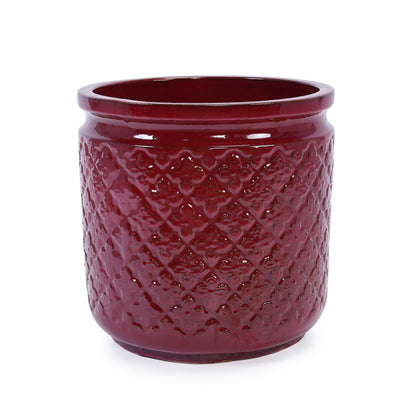 Bean Paste Red Ceramic Flowerpot Set with Diamond Pattern - 3 Pieces
