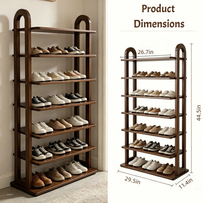 Solid Wood 7-Tier Shoe Rack with Vertical Organizer - Natural Wood