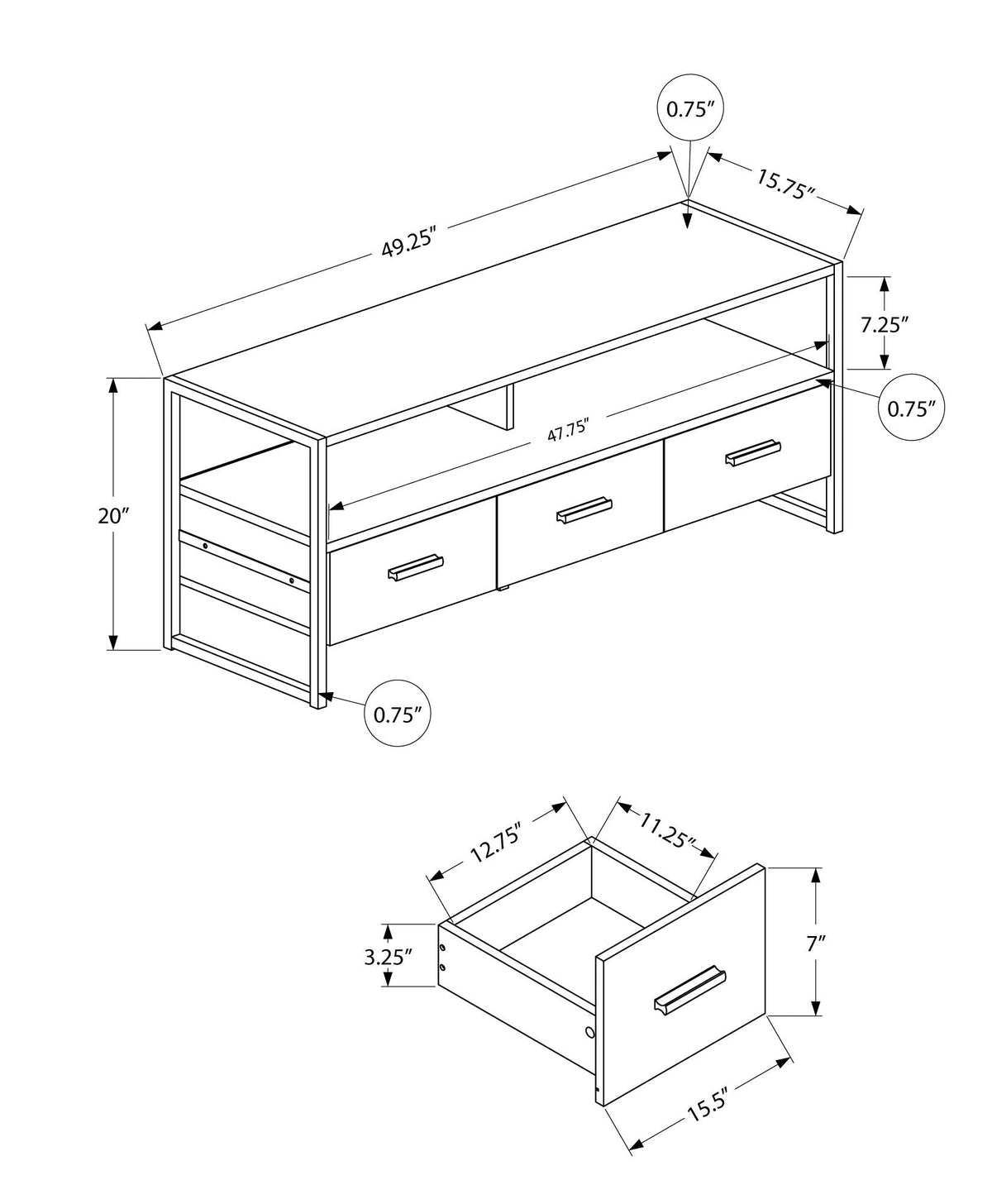 Modern TV Stand Console with Storage Drawers and Metal Frame - Multiple Colors