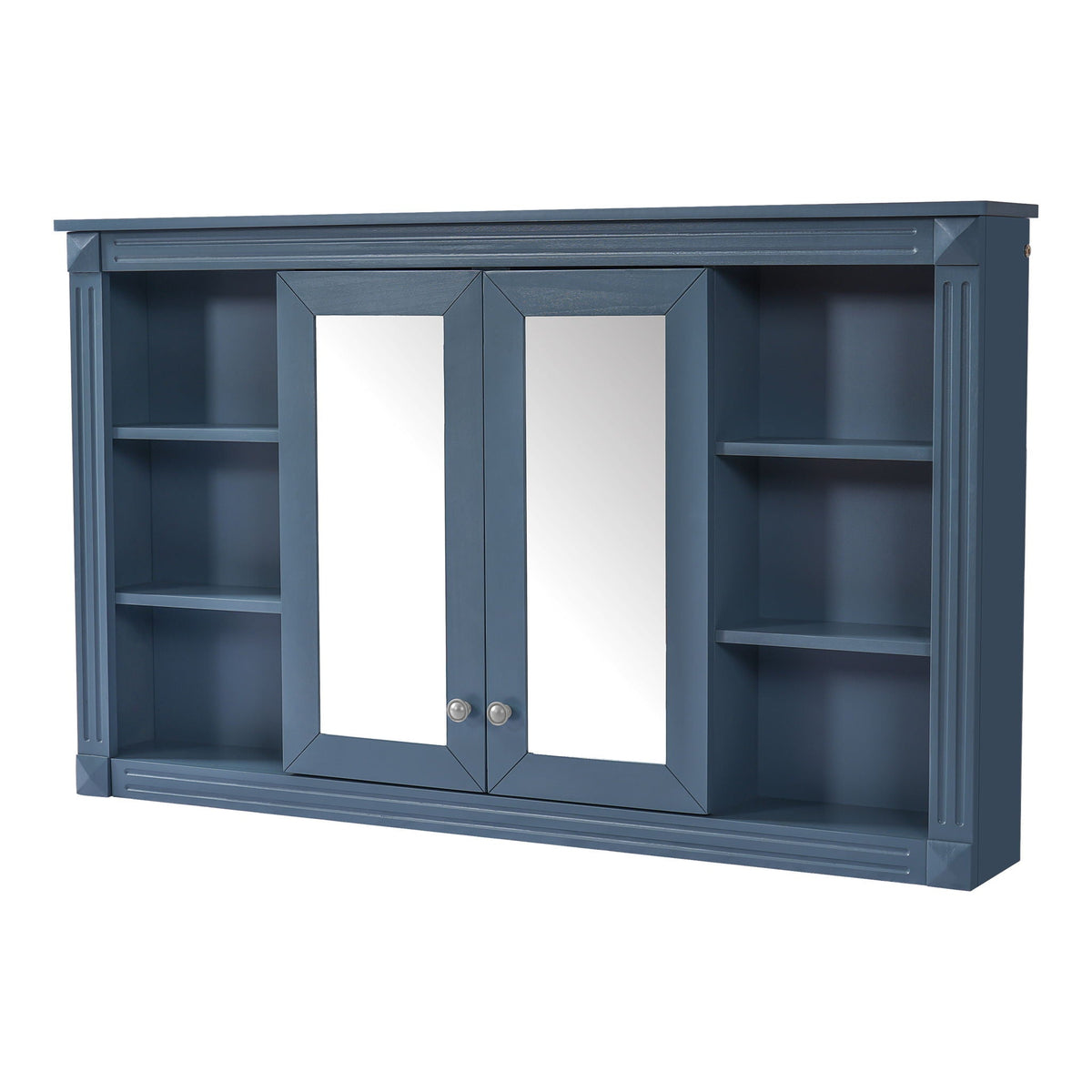 Wall-Mounted Mirror Cabinet with Adjustable Shelf and Open Shelves - White or Blue