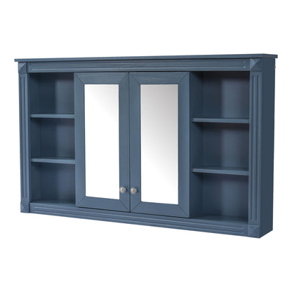 Wall-Mounted Mirror Cabinet with Adjustable Shelf and Open Shelves - White or Blue