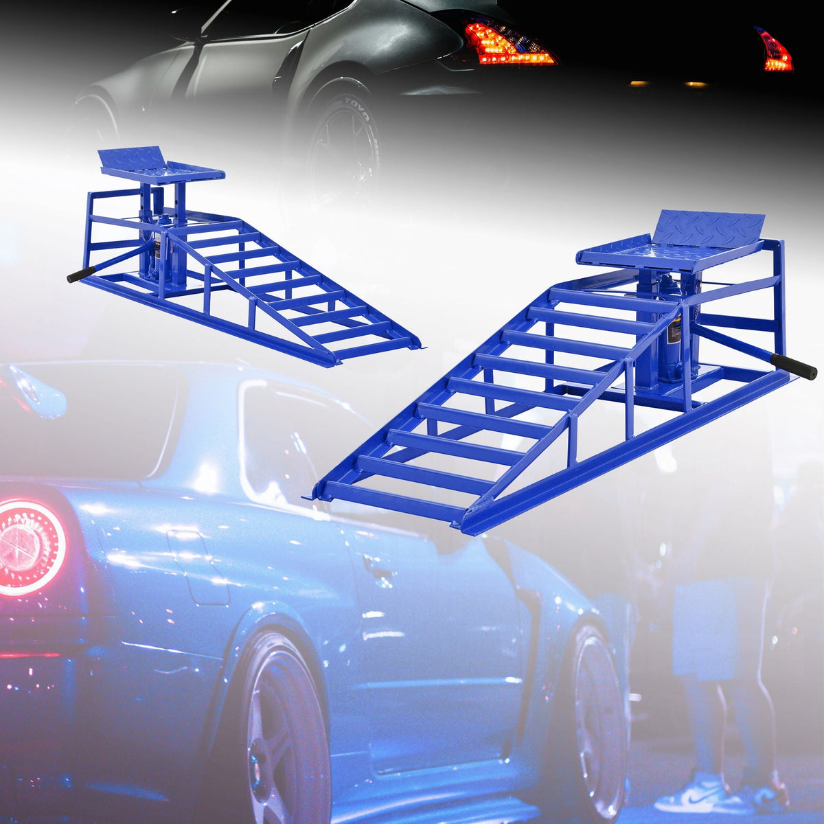 5 Ton Hydraulic Automotive Lift Ramps with Durable Steel - Red