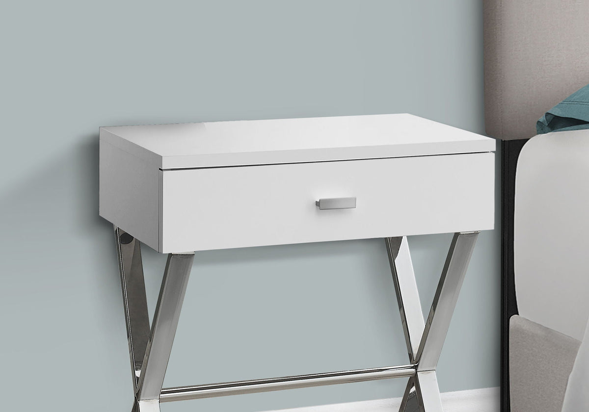 Accent Side X Table with Storage Drawer – Wood & Metal Modern Table