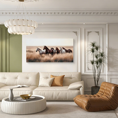 Rustic Horses Wall Art Set with Western Canvas Print - Multi