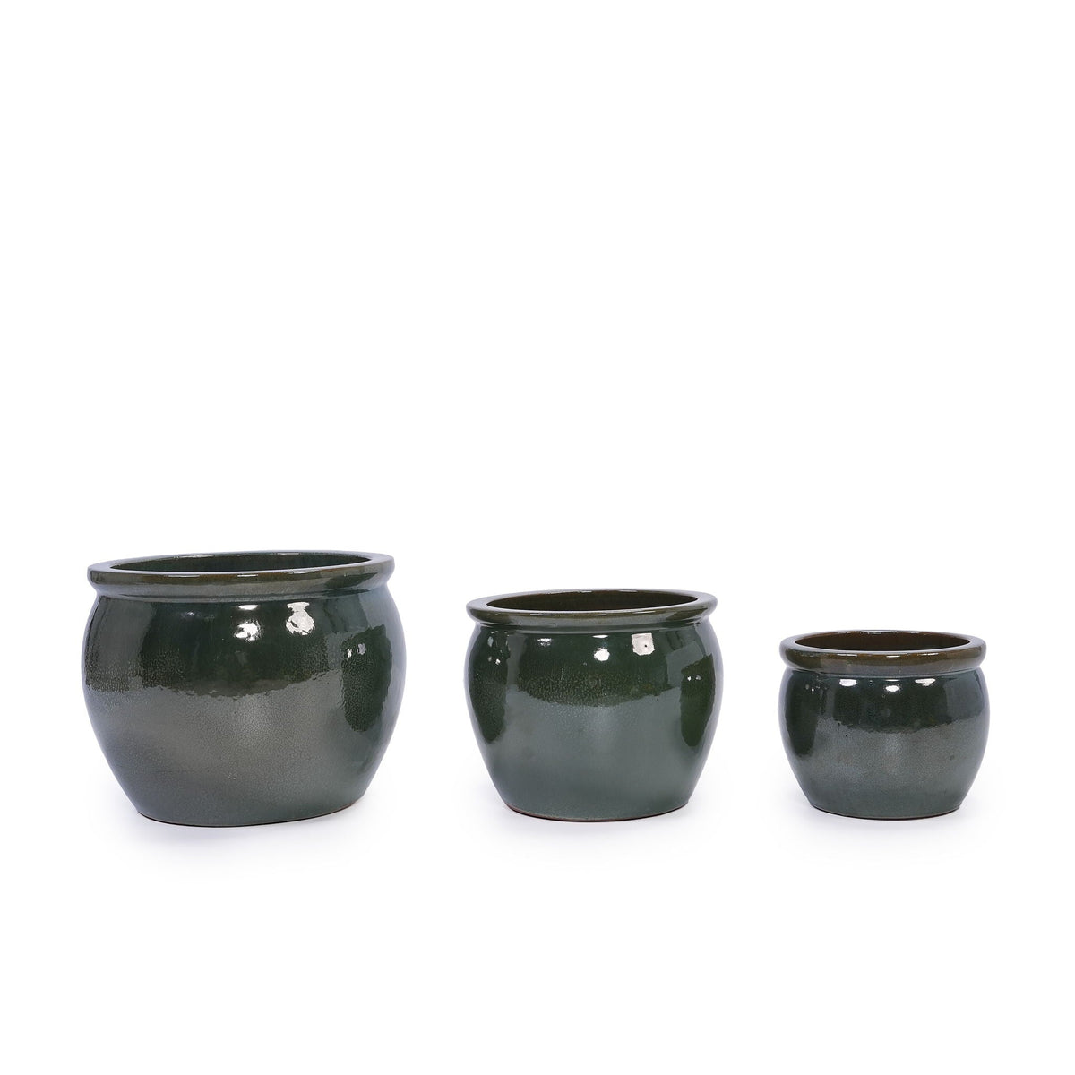 3-Piece Ceramic Planter Set with Drainage – Dark Red or Dark Green