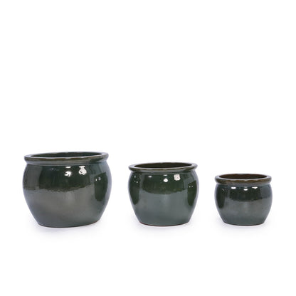 3-Piece Ceramic Planter Set with Drainage – Dark Red or Dark Green