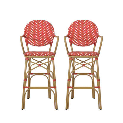 Outdoor Wicker and Aluminum French Barstools, Set of 2 with Rust-Resistant Frame - Natural