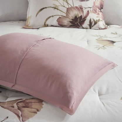 8 Piece Cotton Printed Comforter Set with Embroidered Pillows - Blush