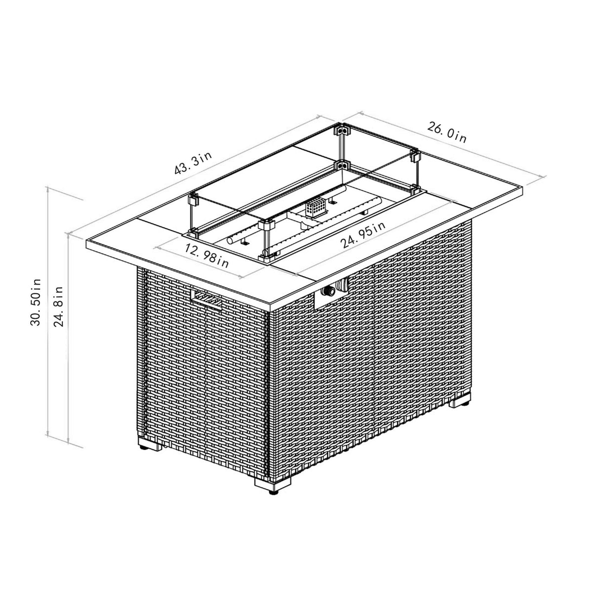 44" Propane Gas Fire Pit Table with Tile Top and Wicker Base - Espresso
