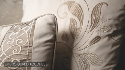 Ivory Damask Jacquard Comforter Ensemble with Embroidered Border - 9-Piece Set