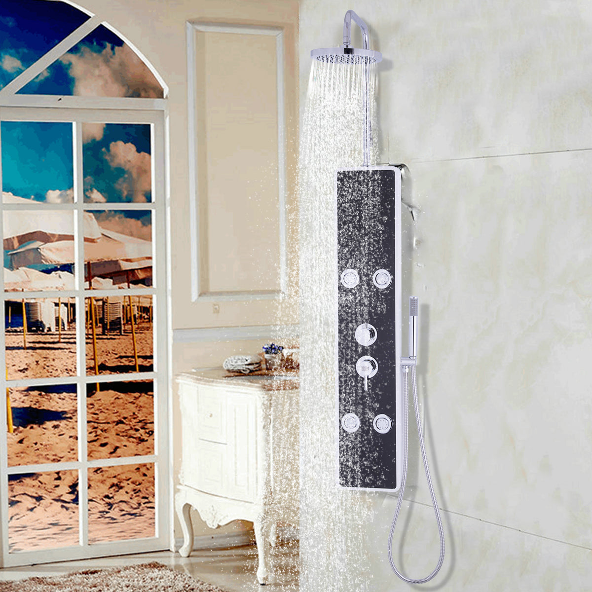Bathroom ABS Shower Panel with Massage Jets & Hand Shower 