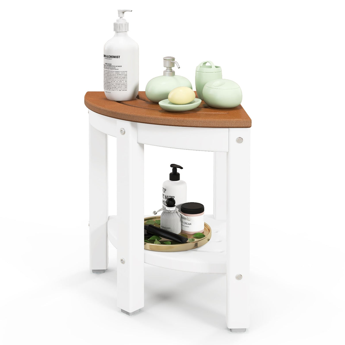 Heavy Duty Corner Shower Bench Stool with Storage Shelf for Shaving Legs