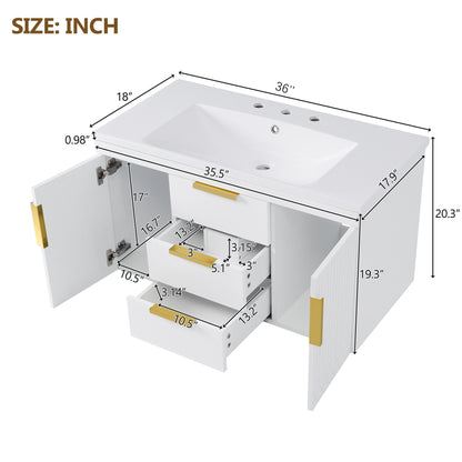 Wall Mounted Bathroom Vanity with Resin Sink - Black or White