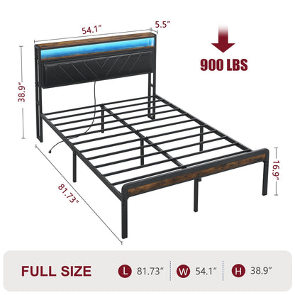 Full Size Metal Platform Bed Frame with Adjustable Upholstered Headboard