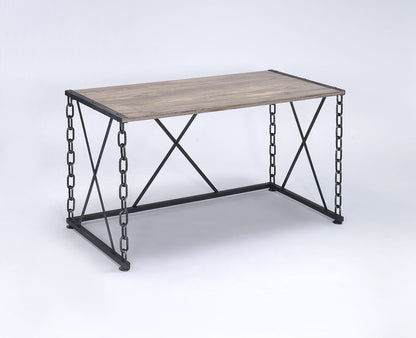 Rustic Oak Console Table with Antique Black Metal Base - Jodie Collection
