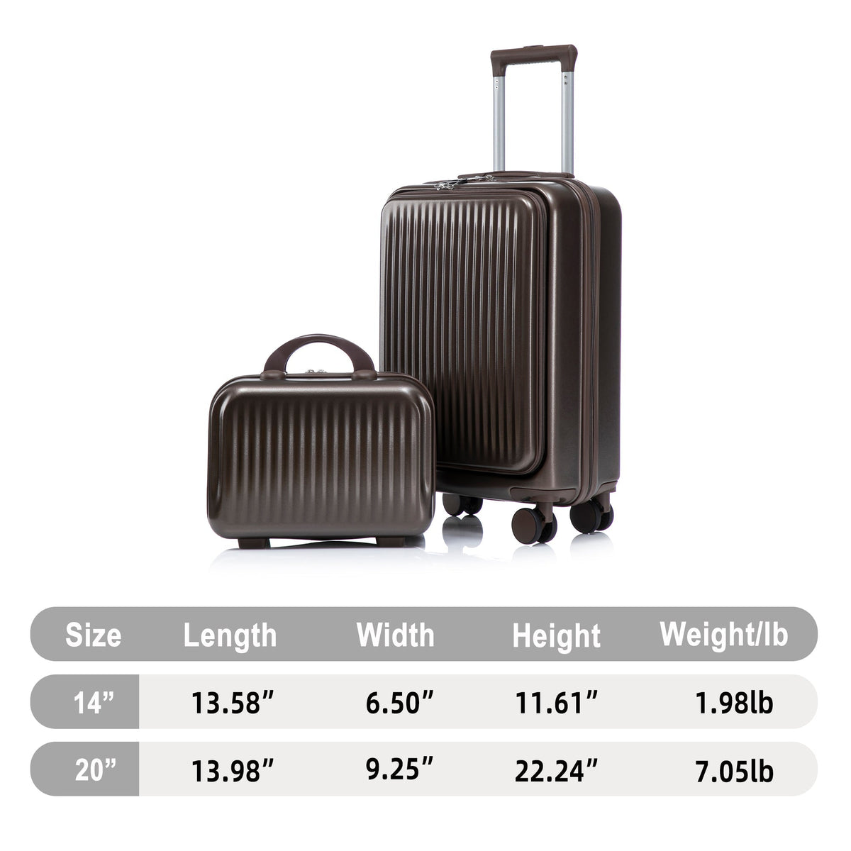 ABS Spinner Wheel Luggage Set with Cosmetic Case - Brown