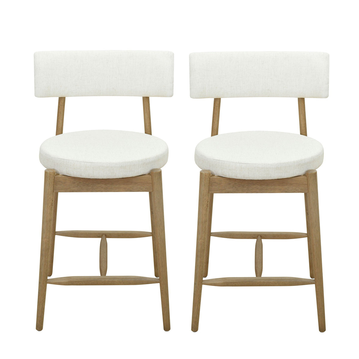 Mid Century Modern Counter Stools with Full Back - Fabric Upholstery, Set of 2