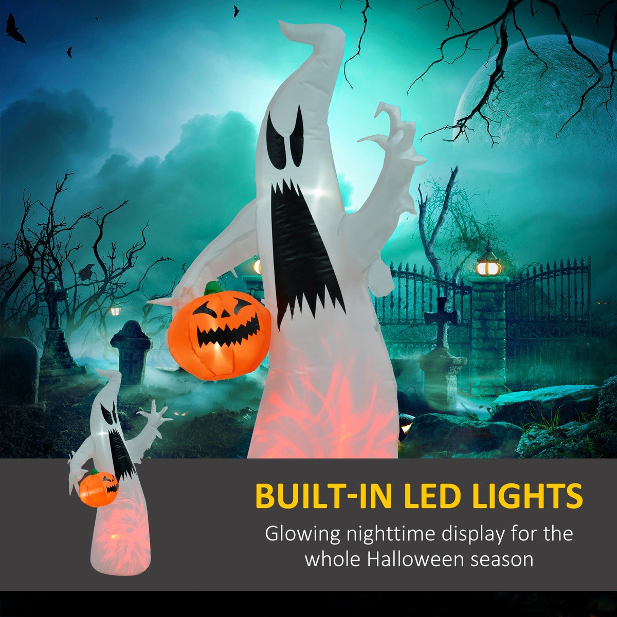 5.9' Towering LED-Lit Inflatable Ghost with Dynamic Lighting - White