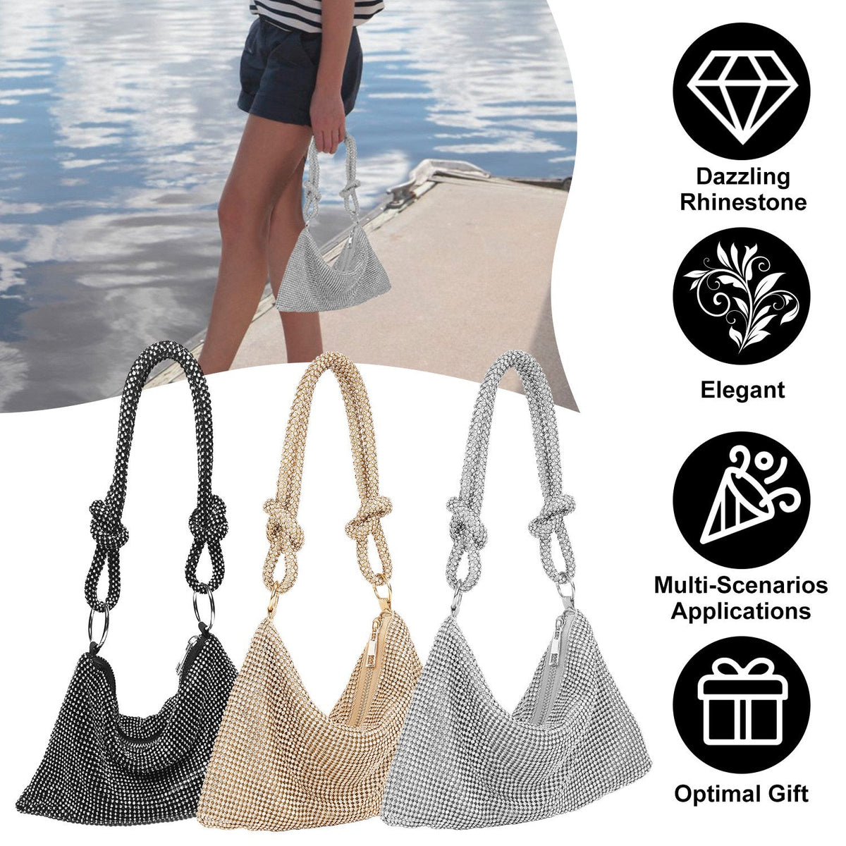 Rhinestone Evening Bag with Detachable Strap