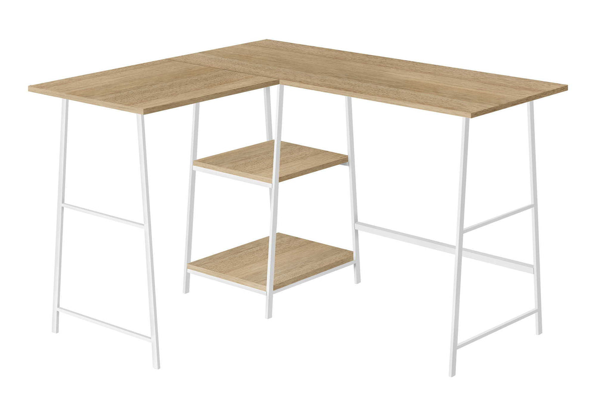 L-Shape Computer Desk with Storage Shelves - Light Brown or White