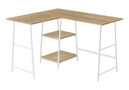 L-Shape Computer Desk with Storage Shelves - Light Brown or White
