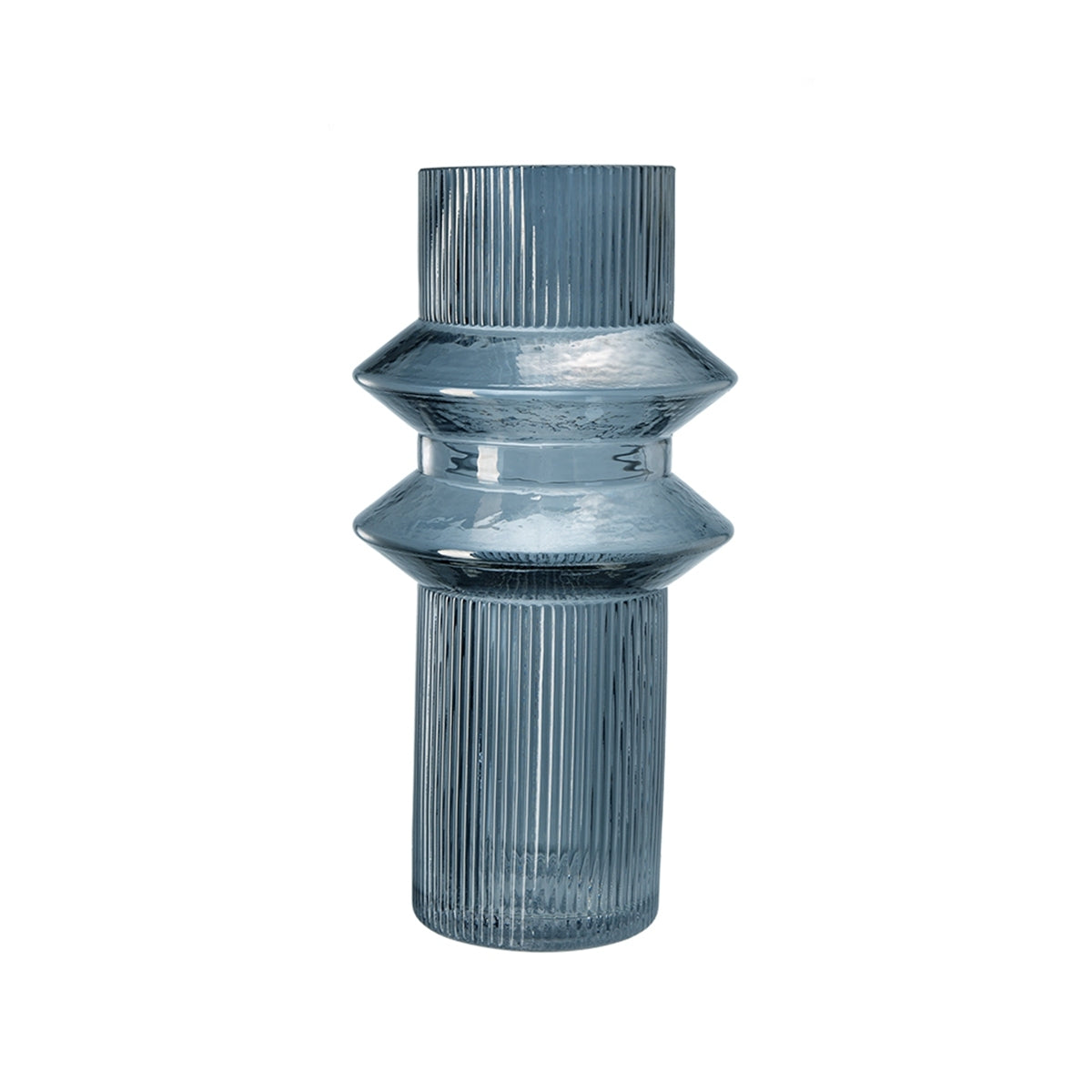 Fluted Accent Vases with Ribbed Design - Clear Blue, Set of 2
