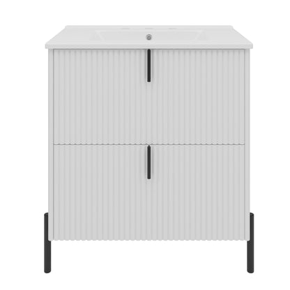 Fluted Bathroom Vanity with Ceramic Sink - Freestanding Wood Design