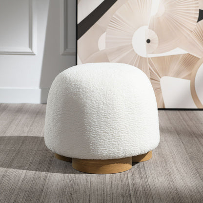 Round Soft Teddy Fabric Upholstered Ottoman with Metal Accents - White or Dark Green
